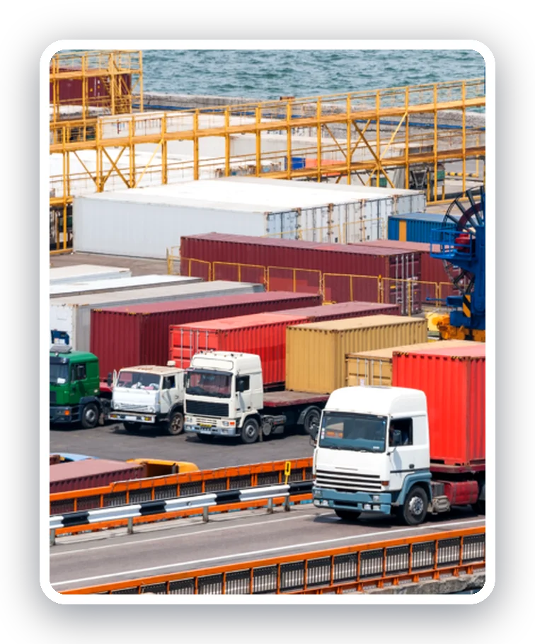 Shipping containers and trucks at the Port of New York and New Jersey
