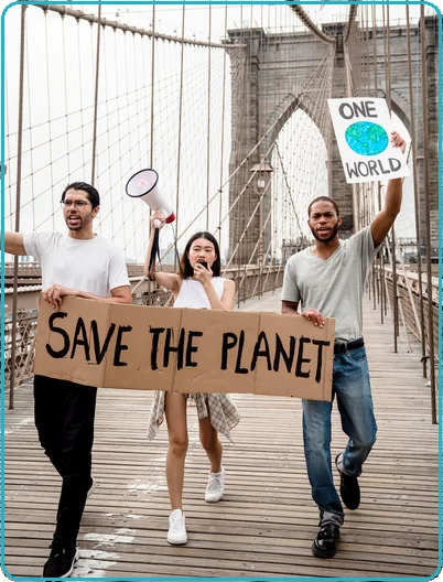 A diverse community marching for clean air